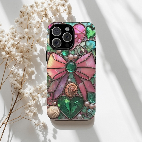 Mermaid Bow Stained Glass IPhone 16,15,14,13 (Pro Max,Pro,Plus) Cell Phone Case - Picture 1 of 14